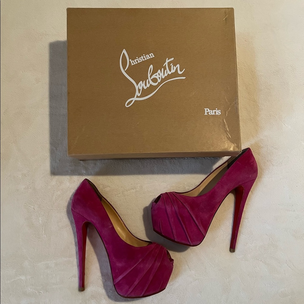 Christian Louboutin Drapesse Pink Suede Platform Pumps 40.5